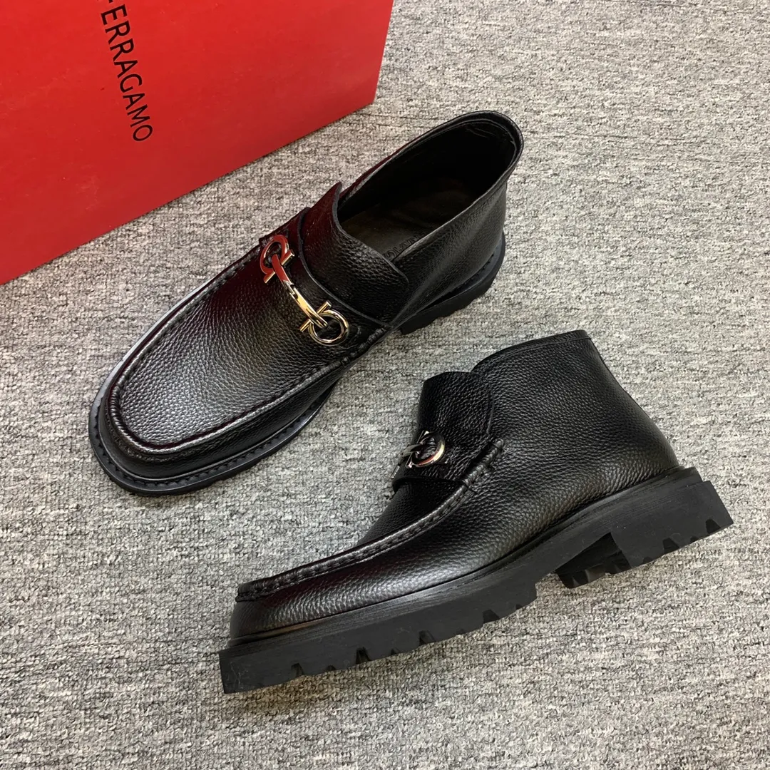 Men's shoes 💰960 🎁🎁🎁😈【Ferragamo】Men's high-top boots, the latest hot style, 1:1 original purchase quality, top quality, imported cowhide for the uppers, imported cowhide for the lining and feet, with original lightweight foam outsole, matching code 39-44, (38, 45 custom-made, non-refundable),